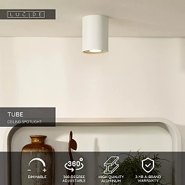 TUBE ceiling spotlight Ø9.6 cm 1xGU10 50W white (Lucide)