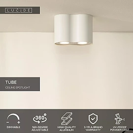 TUBE ceiling spotlight 2-light round 2xGU10 50W white (Lucide)