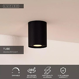 TUBE ceiling spotlight Ø9.6 cm 1xGU10 50W black (Lucide)