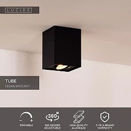 TUBE ceiling spotlight square 1xGU10 50W black (Lucide)