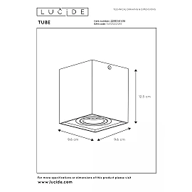 TUBE ceiling spotlight square 1xGU10 50W black (Lucide)