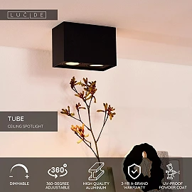 TUBE ceiling spotlight 2-light square 2xGU10 50W black (Lucide)