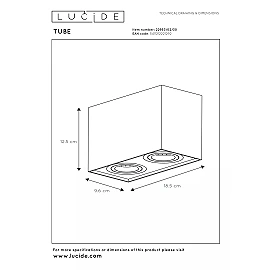 TUBE ceiling spotlight 2-light square 2xGU10 50W black (Lucide)