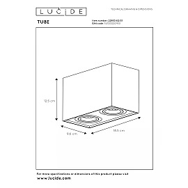 TUBE ceiling spotlight 2-light square 2xGU10 50W white (Lucide)