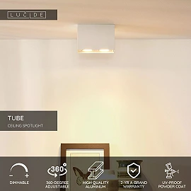 TUBE ceiling spotlight 2-light square 2xGU10 50W white (Lucide)