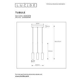 TUBULE - Pendant light - Ø 26 cm - LED Dim. - 3x7W 2700K - Black (Lucide)