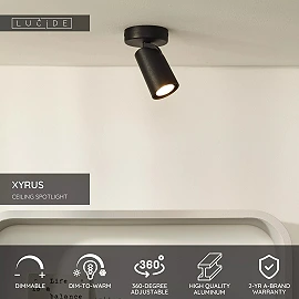 XYRUS LED dim-to-warm ceiling spotlight 1x5W black (Lucide)