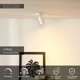 XYRUS LED dim-to-warm ceiling spotlight 1x5W white (Lucide)