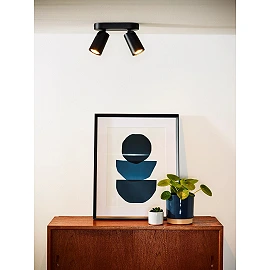 XYRUS LED dim-to-warm ceiling spotlight 2x5W black (Lucide)