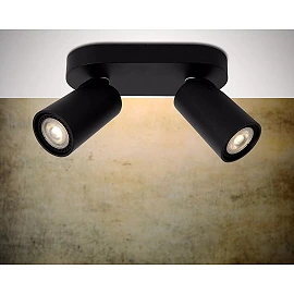 XYRUS LED dim-to-warm ceiling spotlight 2x5W black (Lucide)