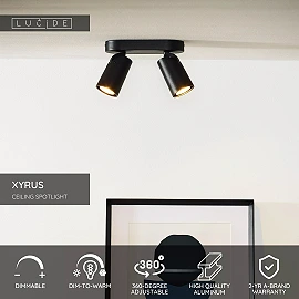 XYRUS LED dim-to-warm ceiling spotlight 2x5W black (Lucide)