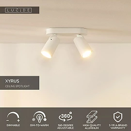 XYRUS LED dim-to-warm ceiling spotlight 2x5W white (Lucide)