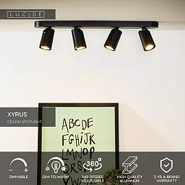 XYRUS LED dim-to-warm ceiling spotlight 4x5W black (Lucide)