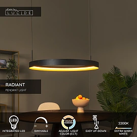 Lucide RADIANT LED pendant light 60W CCT IP20 black