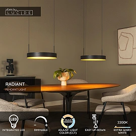 Lucide RADIANT LED pendant light 76W CCT IP20 black