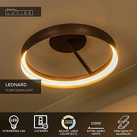 Lucide LEONARD LED ceiling light 35W CCT Ø54.5cm IP20 coffee