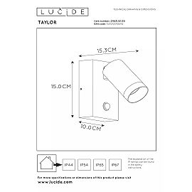 TAYLOR outdoor wall spotlight 1xGU10, IP54, motion sensor, Black (Lucide)
