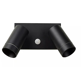 TAYLOR outdoor wall spotlight 2xGU10, IP54, motion sensor, Black (Lucide)