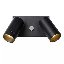 TAYLOR outdoor wall spotlight 2xGU10, IP54, motion sensor, Black (Lucide)