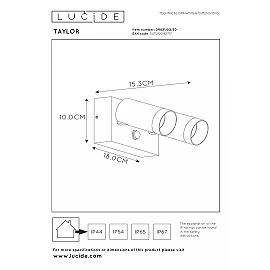 TAYLOR outdoor wall spotlight 2xGU10, IP54, motion sensor, Black (Lucide)