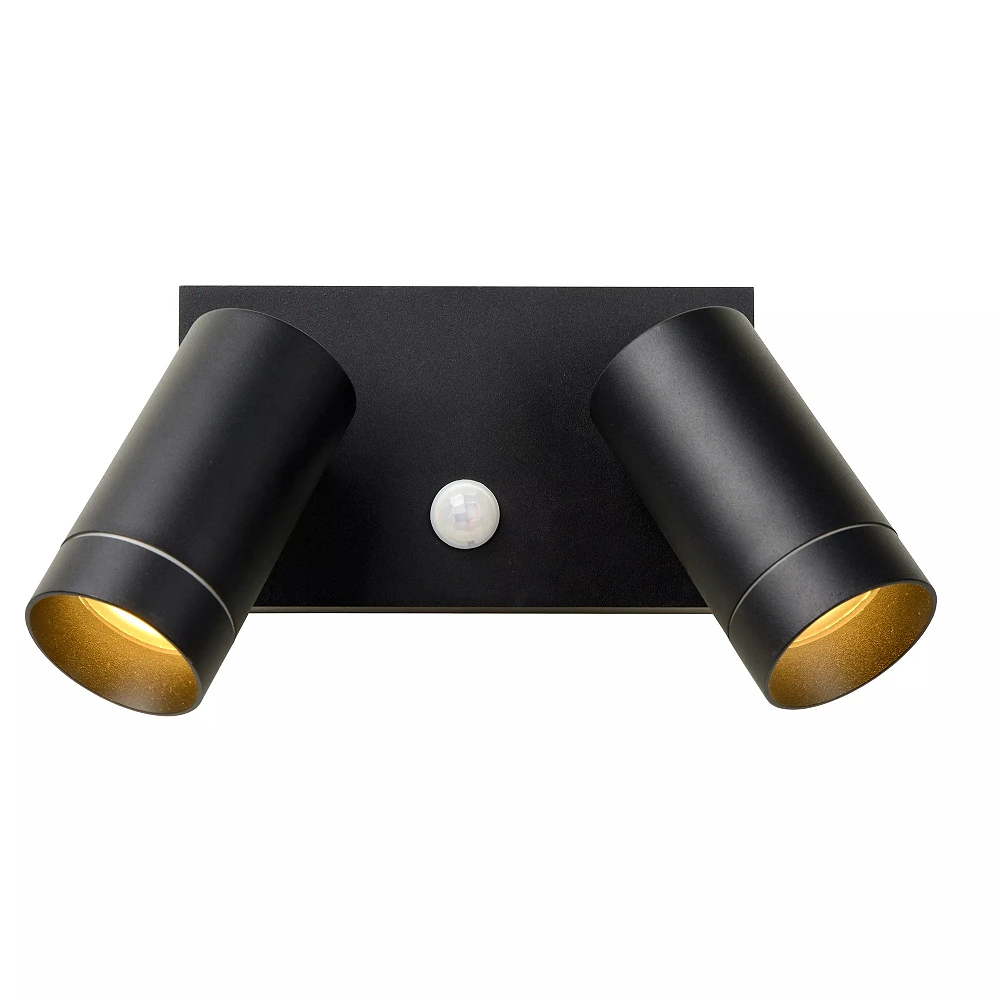TAYLOR outdoor wall spotlight 2xGU10, IP54, motion sensor, Black (Lucide)