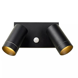 TAYLOR outdoor wall spotlight 2xGU10, IP54, motion sensor, Black (Lucide)