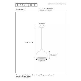 GUNHILD piekarama lampa Ø24 cm 1xE27 caurspīdīga (Lucide)