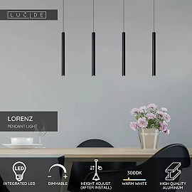LORENZ LED pendant light 4x4 W 3000K black (Lucide)