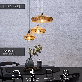 YUNKAI Pendant light Ø60 cm 3xE27 natural (Lucide)