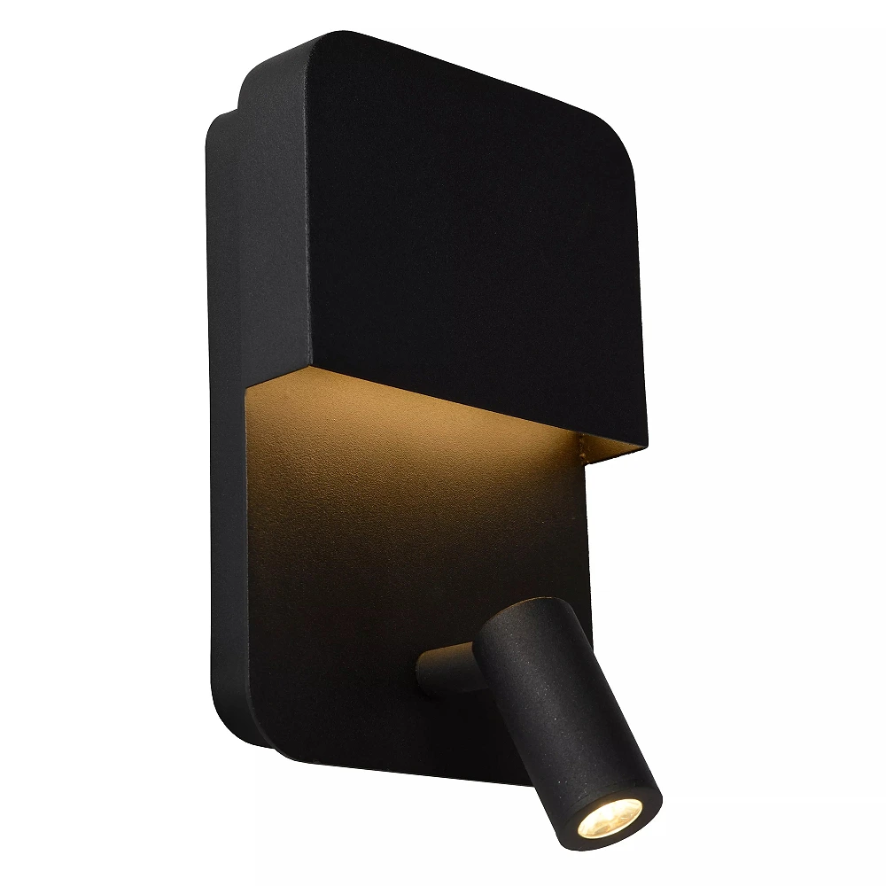 Sienas/gultas lampa BOXER LED 5W 3000K ar USB, melna (Lucide)