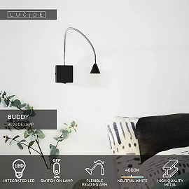 BUDDY LED bedside wall light 4W 4000K, Black (Lucide)