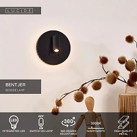 BENTJER LED bedside/wall light Ø14 cm 6 W black (Lucide)