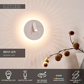 BENTJER LED bedside/wall light Ø14 cm 6 W white (Lucide)