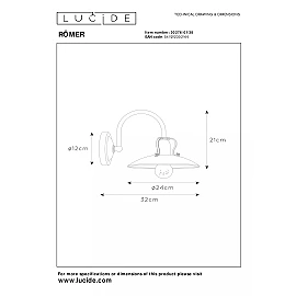 Sienas gaismeklis "RÖMER", krēmkrāsa, 1x E27 - 30276-01-38 (Lucide)
