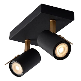 Ceiling spotlight "GRONY", 2x GU10, black, matt gold, brass - 17998-10-30 (Lucide)
