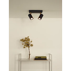Ceiling spotlight "GRONY", 2x GU10, black, matt gold, brass - 17998-10-30 (Lucide)