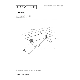 Ceiling spotlight "GRONY", 2x GU10, black, matt gold, brass - 17998-10-30 (Lucide)