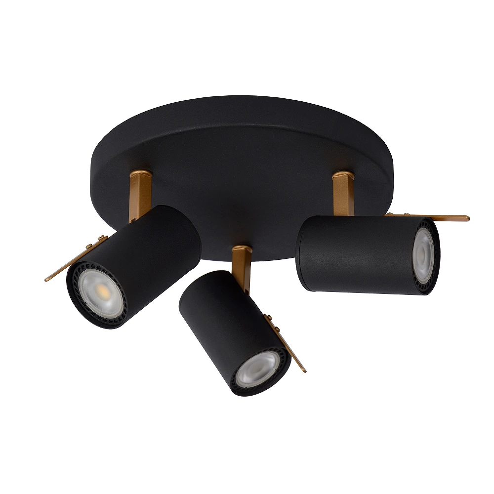 Ceiling spotlight "GRONY", 3x GU10, black, matt gold, brass - 17998-15-30 (Lucide)
