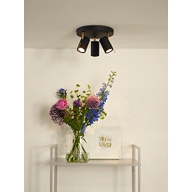 Ceiling spotlight "GRONY", 3x GU10, black, matt gold, brass - 17998-15-30 (Lucide)