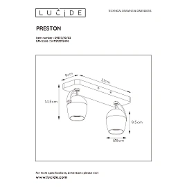 Ceiling spotlight "PRESTON", 2xGU10, matt gold, aluminum - 09927-10-02 (Lucide)