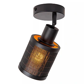Ceiling spotlight, "TAGALOG", Ø 10 cm, 1xE27, bamboo, black - 21929-01-30 (Lucide)