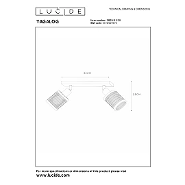 Ceiling spotlight, "TAGALOG", 2xE27, bamboo, black - 21929-02-30 (Lucide)