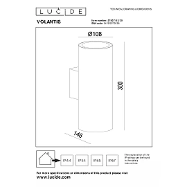 Outdoor wall spotlight "VOLANTIS", 2x E27, black - 27807-02-30 (Lucide)