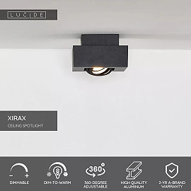 XIRAX GU10 ceiling spotlight 1x5W 2200-3000K, black (Lucide)