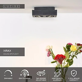 XIRAX GU10 ceiling spotlight 2x5W 2200-3000K, black (Lucide)