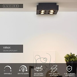 Griestu prožektors XIRAX GU10 4x5W 2200-3000K, melns (Lucide)