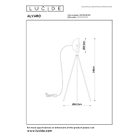 Floor lamp ALVARO 66.5 × 34.5 × 148 cm, 1×E27, black/gold (Lucide)