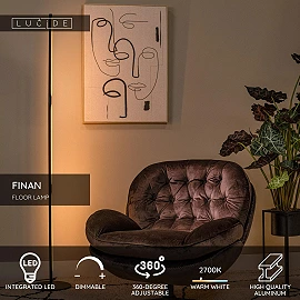 FINAN LED floor lamp 32 W 2700 K dimmable black (Lucide)
