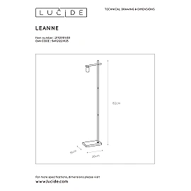Floor lamp "LEANNE", 1x E27, black metal - 21721-01-30 (Lucide)
