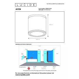 Bathroom ceiling spotlight "AVEN", Ø 9 cm, 1x GU10 - 22962-01-30 (Lucide)